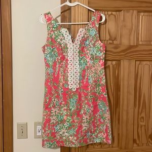 Lilly Pulitzer Coral Floral Mini Dress with Green and White Trim